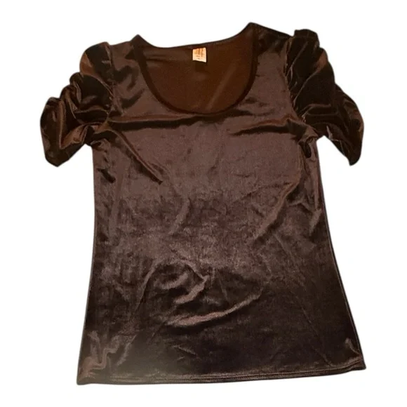 Discreet Brown Velvet Velour Ruched Sleeve top, size XL - Picture 2 of 8